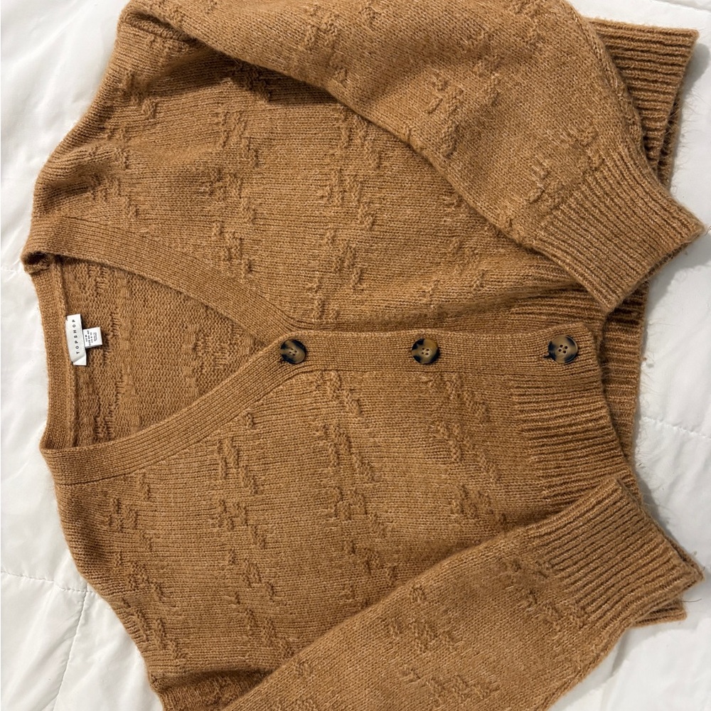 Topshop Camel Button-Up Cardigan